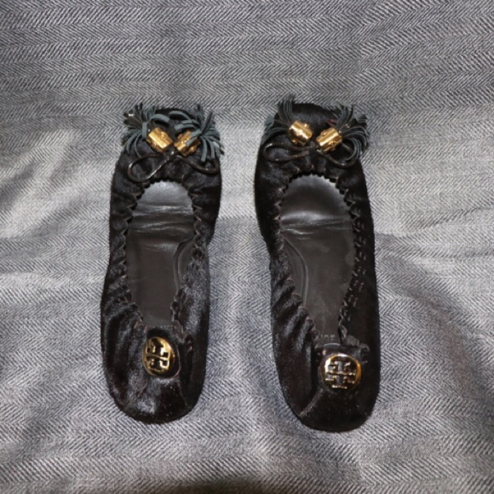 Tory Burch Black Calfhair Flats